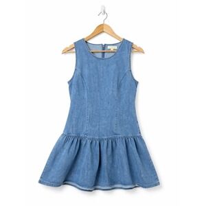 THIRTY THIRTY LA Denim Mini Dress Large Sleeveless Fit Flare Light Wash